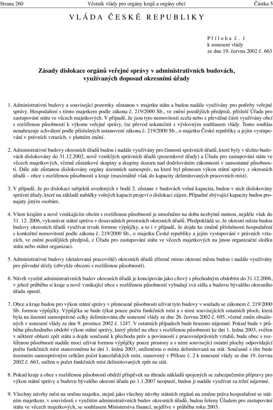 Administrativní budovy a související pozemky zůstanou v majetku státu a budou nadále využívány pro potřeby veřejné správy. Hospodaření s tímto majetkem podle zákona č. 219/2000 Sb.