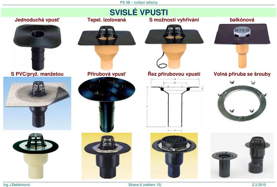 manžetou Přírubová vpusť Řez přírubovou vpustí