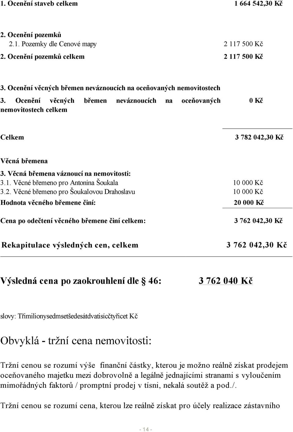 Věcná břemena váznoucí na nemovitosti: 3.1. Věcné břemeno pro Antonína Šoukala 10 000 Kč 3.2.