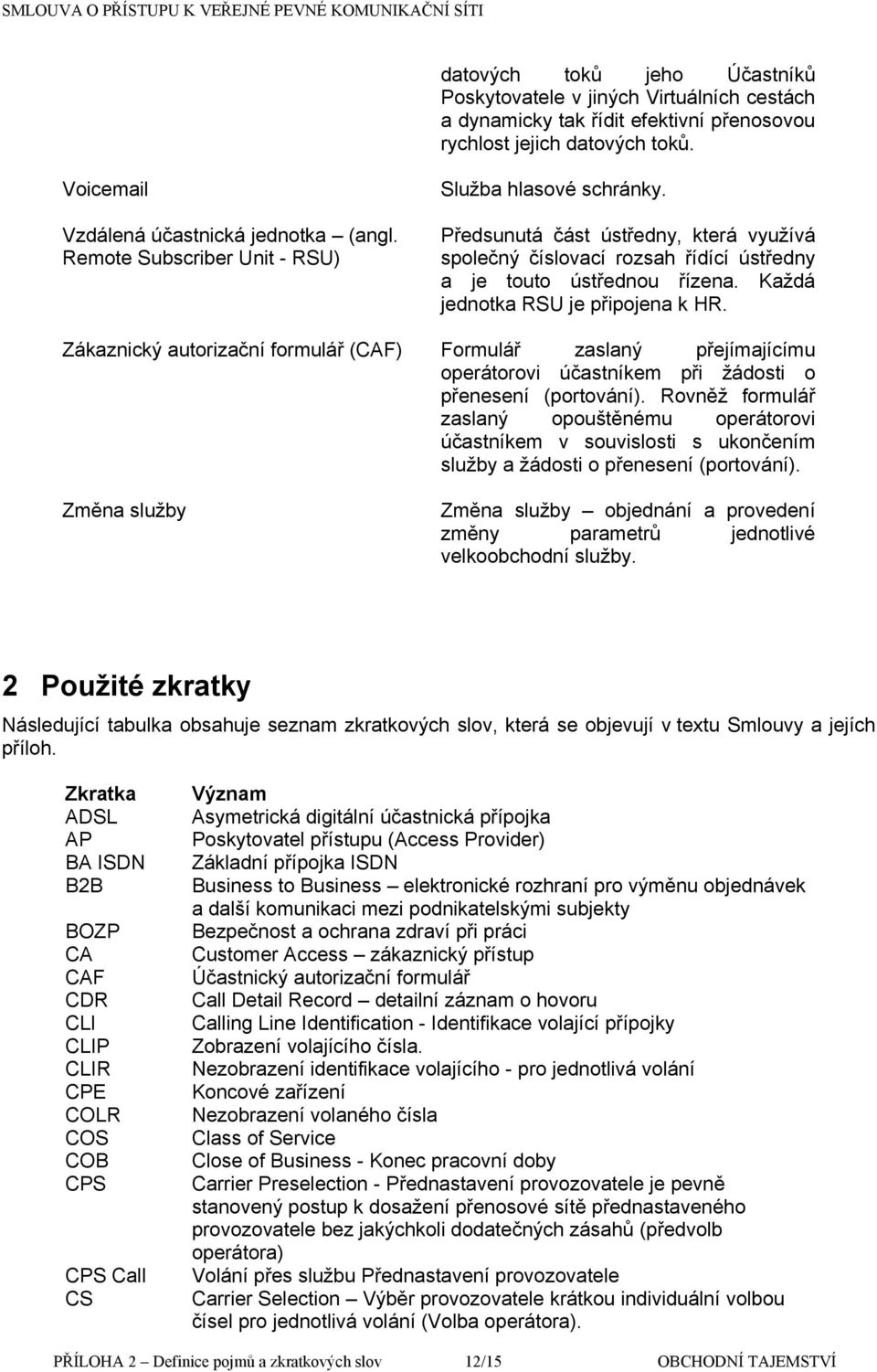 Každá jednotka RSU je připojena k HR. Zákaznický autorizační formulář (CAF) Formulář zaslaný přejímajícímu operátorovi účastníkem při žádosti o přenesení (portování).