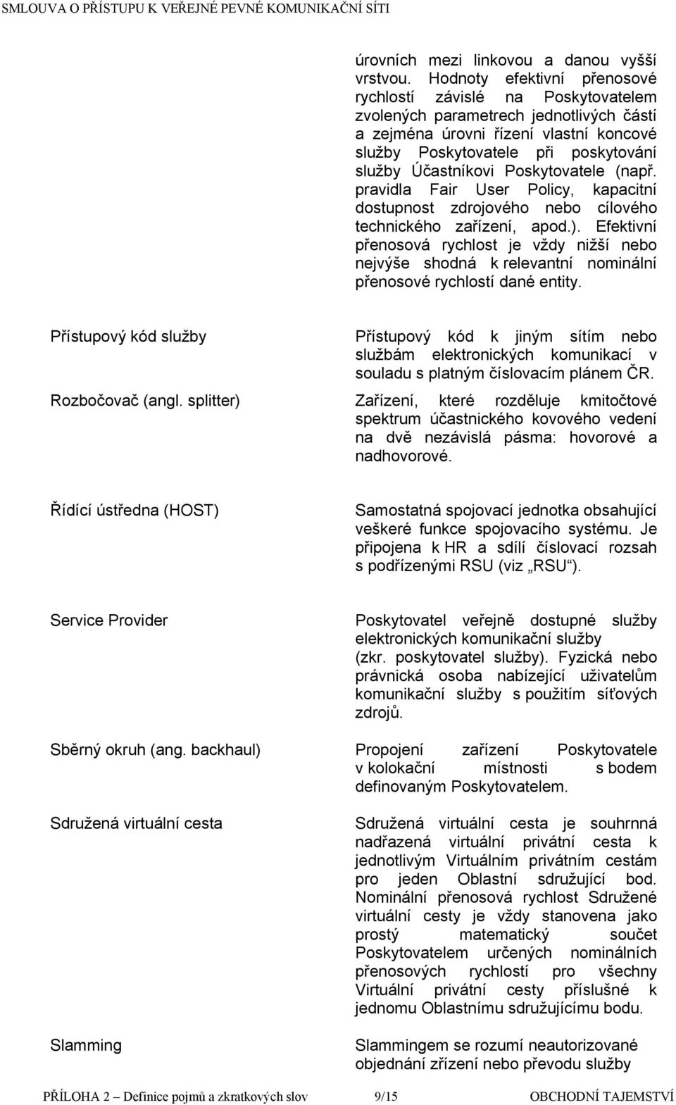 Účastníkovi Poskytovatele (např. pravidla Fair User Policy, kapacitní dostupnost zdrojového nebo cílového technického zařízení, apod.).