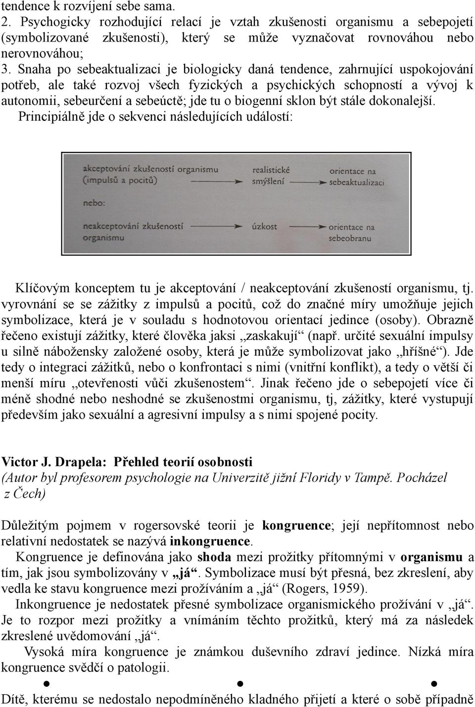 biogenní sklon být stále dokonalejší. Principiálně jde o sekvenci následujících událostí: Klíčovým konceptem tu je akceptování / neakceptování zkušeností organismu, tj.