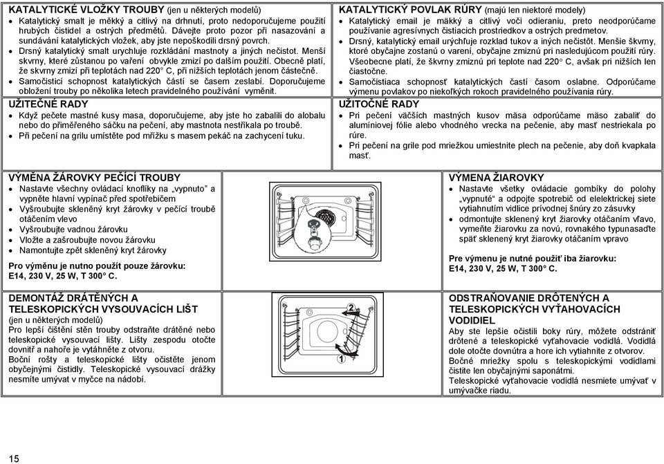 Menší skvrny, které zůstanou po vaření obvykle zmizí po dalším použití. Obecně platí, že skvrny zmizí při teplotách nad 220 C, při nižších teplotách jenom částečně.