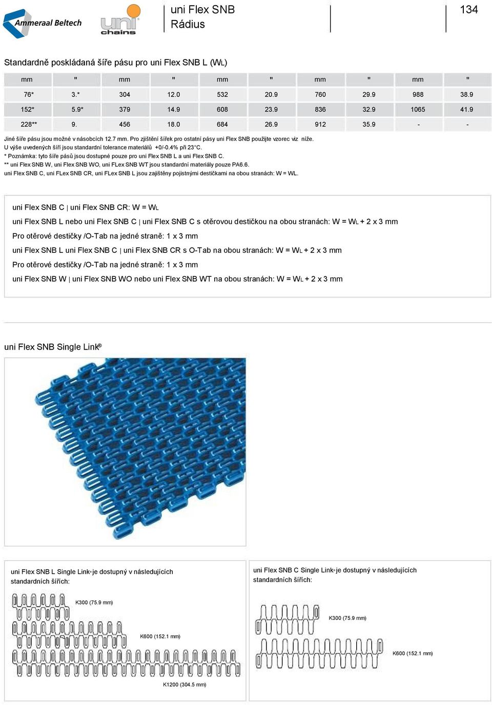 * oznámka: tyto ší e pás jsou dostupné pouze pro uni Flex S a uni Flex S C. ** uni Flex S, uni Flex S O, uni Fex S jsou standardní materiály pouze.