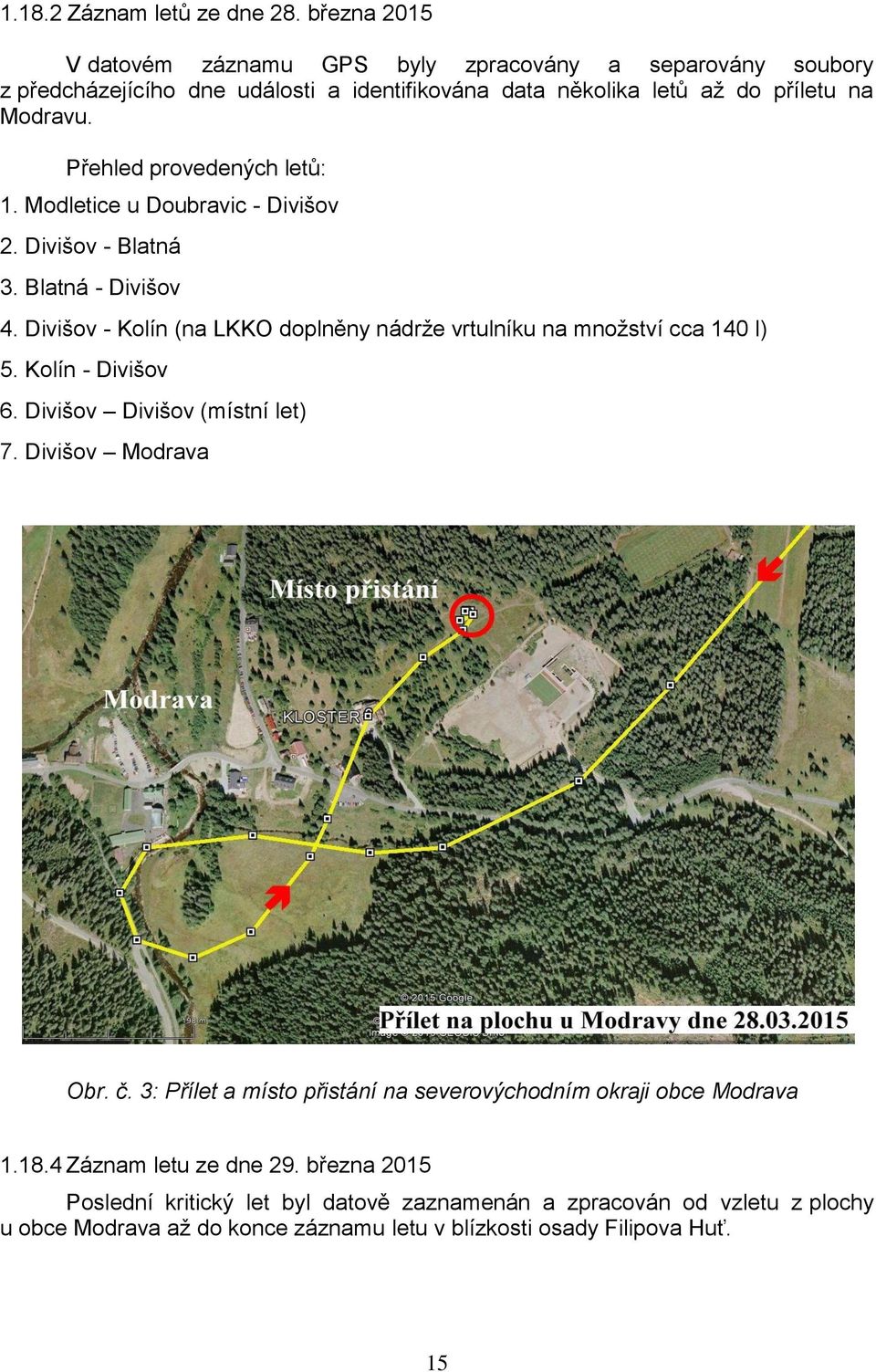 Přehled provedených letů: 1. Modletice u Doubravic - Divišov 2. Divišov - Blatná 3. Blatná - Divišov 4.