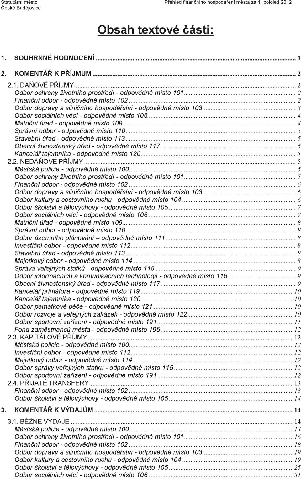 .. 3 Odbor sociálních věcí - odpovědné místo 106... 4 Matriční úřad - odpovědné místo 109... 4 Správní odbor - odpovědné místo 110... 5 Stavební úřad - odpovědné místo 113.