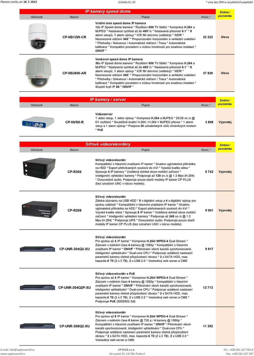 264 a MJPEG * Nastavená rychlost až do 400 /s * Nastavená přesnost 0.