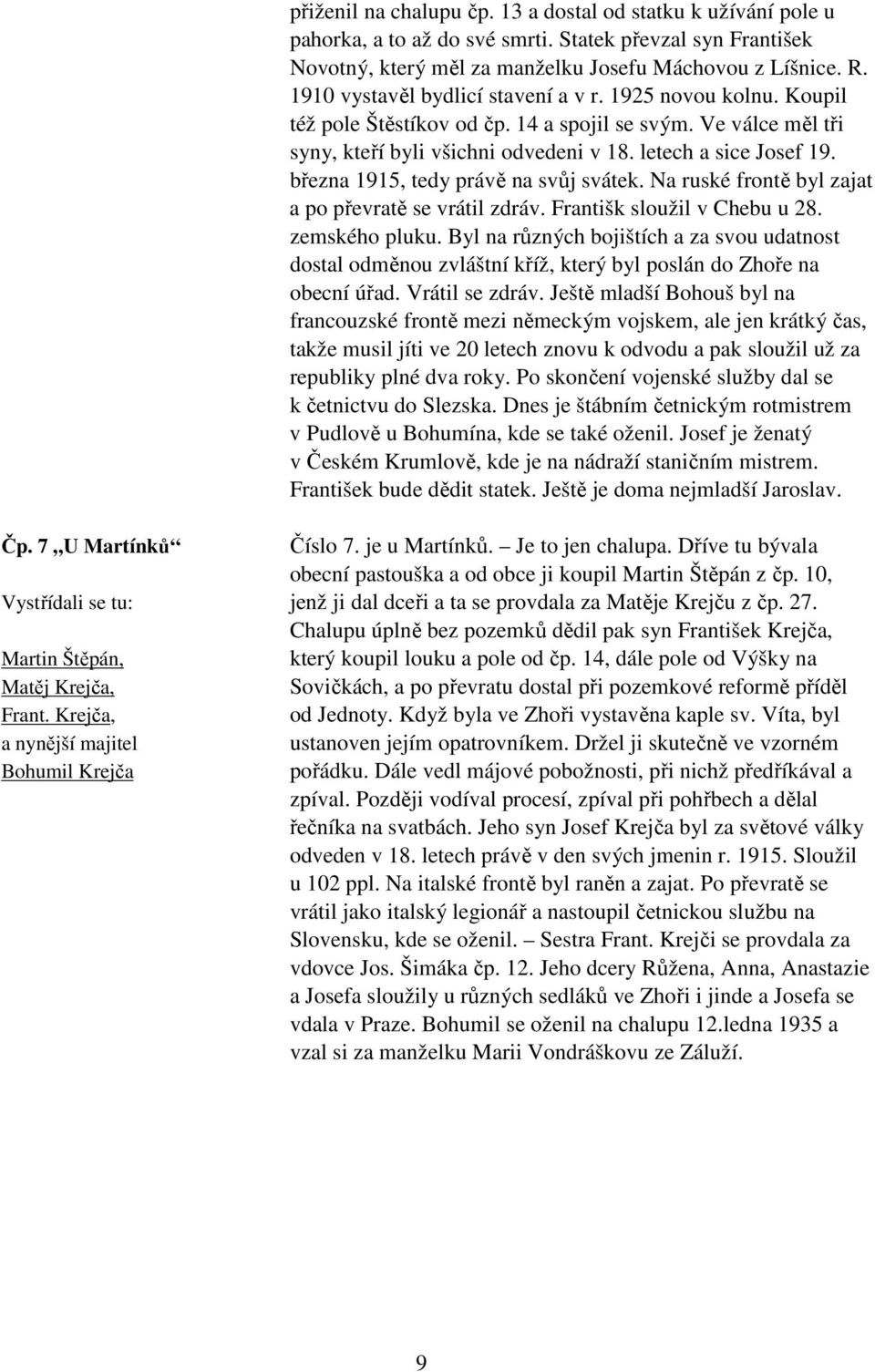 března 1915, tedy právě na svůj svátek. Na ruské frontě byl zajat a po převratě se vrátil zdráv. Františk sloužil v Chebu u 28. zemského pluku.