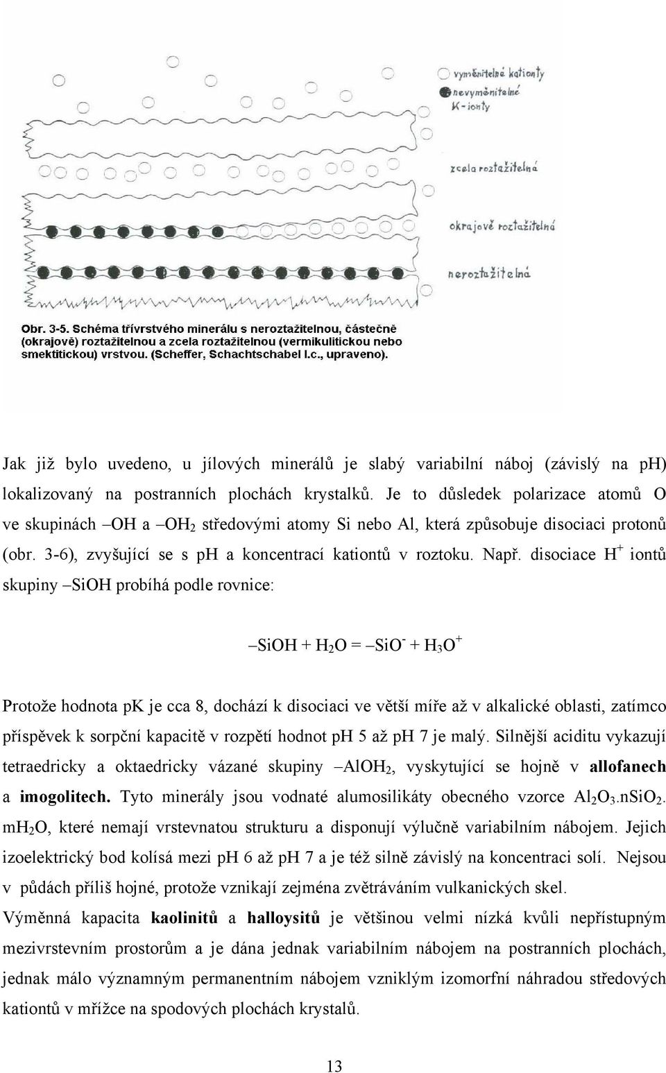 disociace H + iontů skupiny SiOH probíhá podle rovnice: SiOH + H 2 O = SiO - + H 3 O + Protože hodnota pk je cca 8, dochází k disociaci ve větší míře až v alkalické oblasti, zatímco příspěvek k