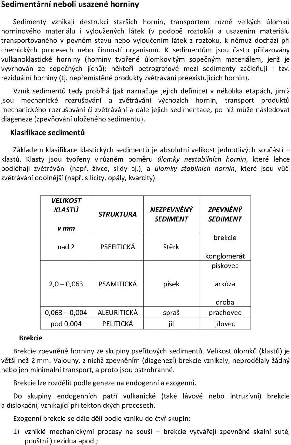 K sedimentům jsou často přiřazovány vulkanoklastické horniny (horniny tvořené úlomkovitým sopečným materiálem, jenž je vyvrhován ze sopečných jícnů); někteří petrografové mezi sedimenty začleňují i