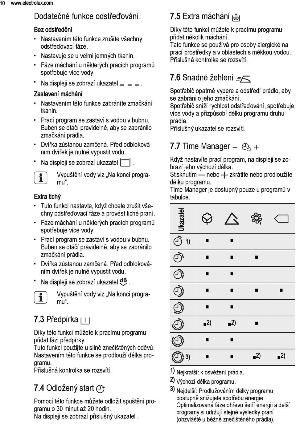 Tato funkce se používá pro osoby alergické na prací prostředky a v oblastech s měkkou vodou. Příslušná kontrolka se rozsvítí. Zastavení máchání Nastavením této funkce zabráníte zmačkání tkanin.