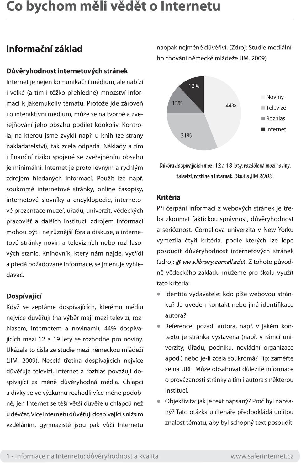 u knih (ze strany nakladatelství), tak zcela odpadá. Náklady a tím i finanční riziko spojené se zveřejněním obsahu je minimální. Internet je proto levným a rychlým zdrojem hledaných informací.