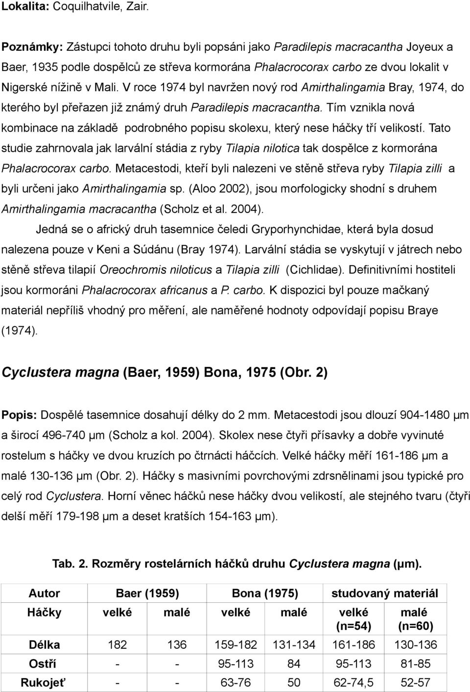 V roce 1974 byl navržen nový rod Amirthalingamia Bray, 1974, do kterého byl přeřazen již známý druh Paradilepis macracantha.