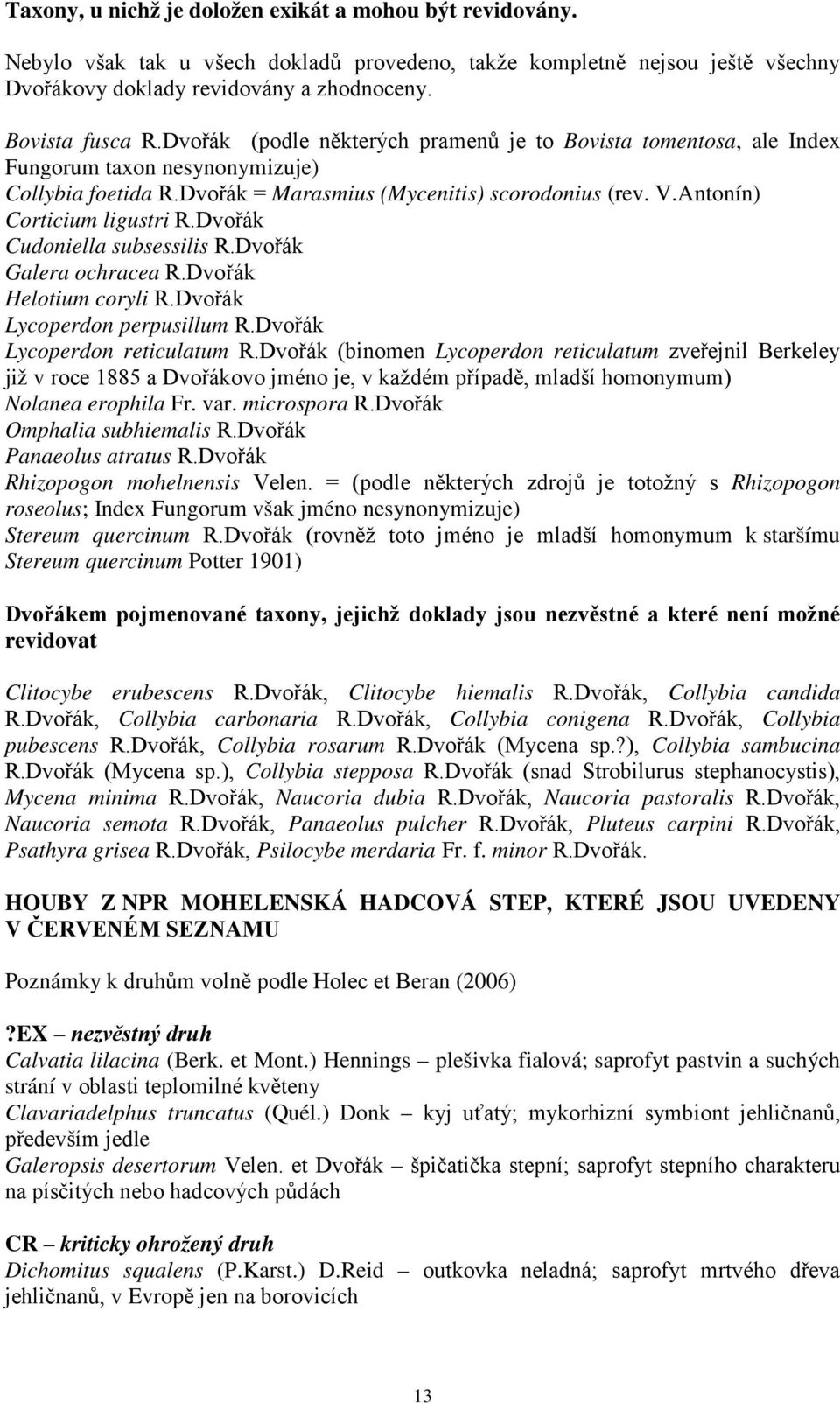 Dvořák Cudoniella subsessilis R.Dvořák Galera ochracea R.Dvořák Helotium coryli R.Dvořák Lycoperdon perpusillum R.Dvořák Lycoperdon reticulatum R.