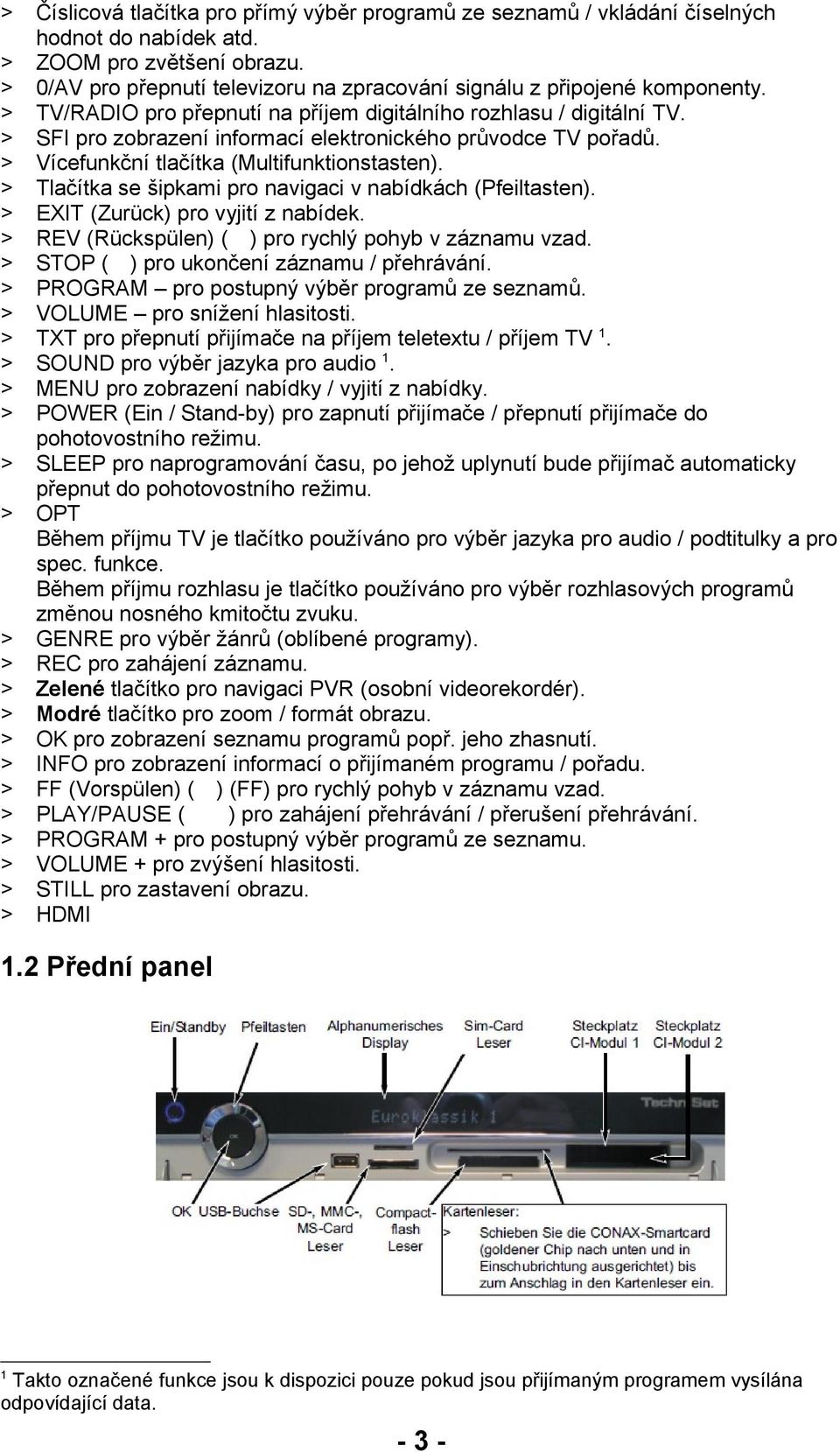 > SFI pro zobrazení informací elektronického průvodce TV pořadů. > Vícefunkční tlačítka (Multifunktionstasten). > Tlačítka se šipkami pro navigaci v nabídkách (Pfeiltasten).