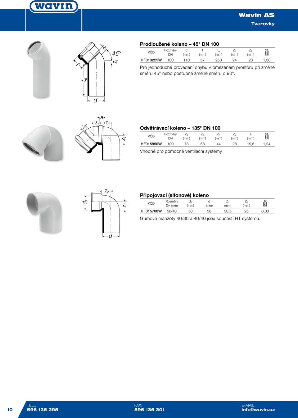 Odvětrávací koleno 135 100 Z 2 Z 3 Z 4 a HF015850W 100 78 58 44 28 19,5 1,24 Vhodné pro pomocné ventilační systémy.