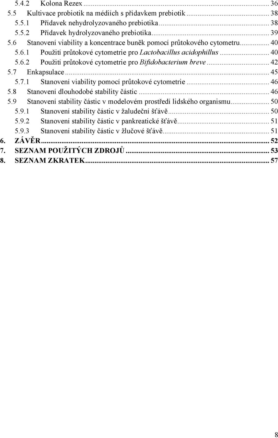 .. 42 5.7 Enkapsulace... 45 5.7.1 Stanovení viability pomocí průtokové cytometrie... 46 5.8 Stanovení dlouhodobé stability částic... 46 5.9 Stanovení stability částic v modelovém prostředí lidského organismu.