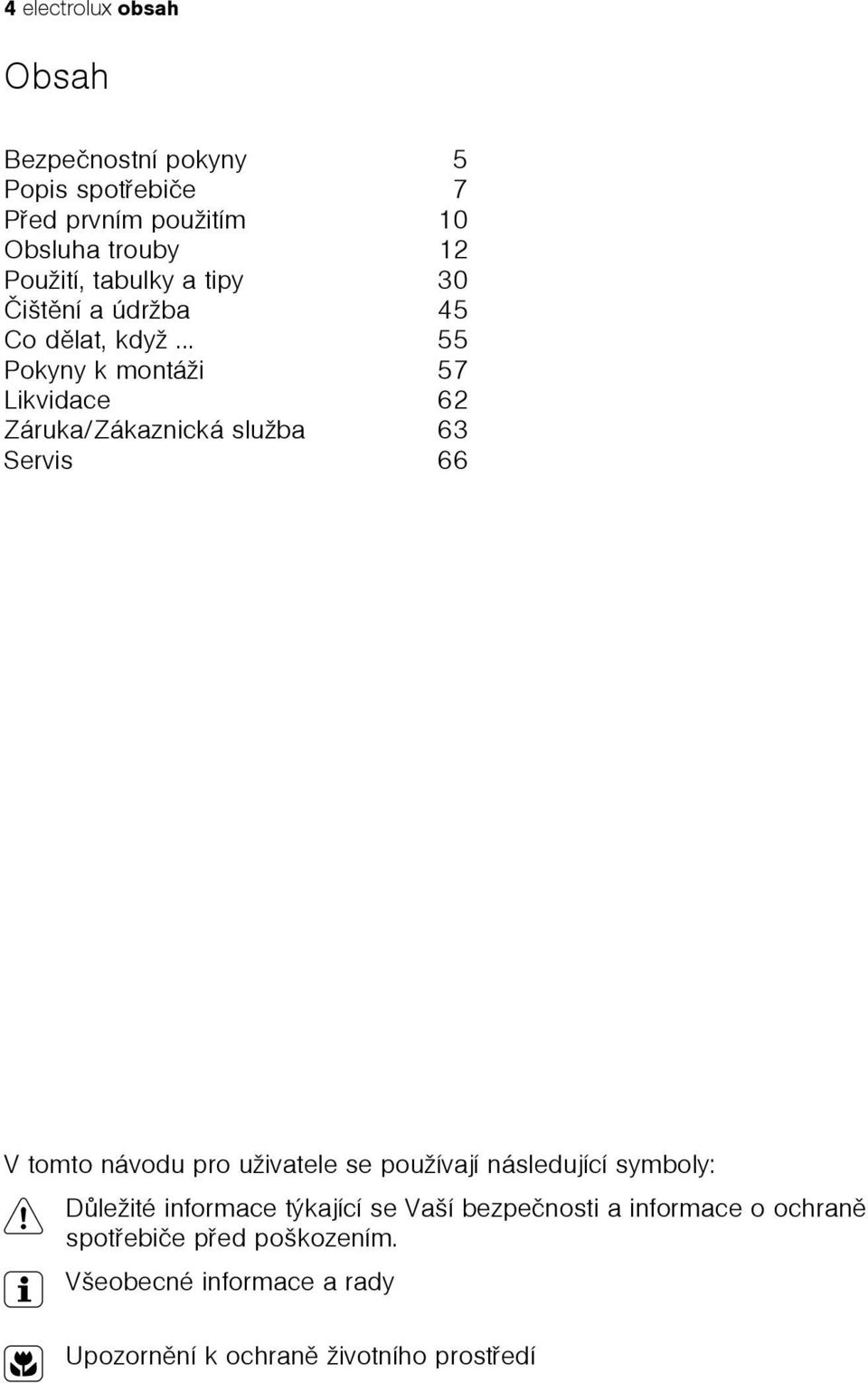 .. 55 Pokyny k montáži 57 Likvidace 62 Záruka/Zákaznická služba 63 Servis 66 V tomto návodu pro uživatele se používají