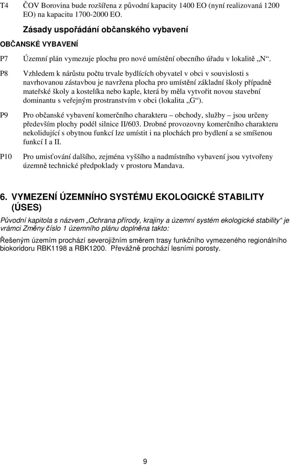 měla vytvořit novou stavební dominantu s veřejným prostranstvím v obci (lokalita G ). Pro občanské vybavení komerčního charakteru obchody, služby jsou určeny především plochy podél silnice II/603.