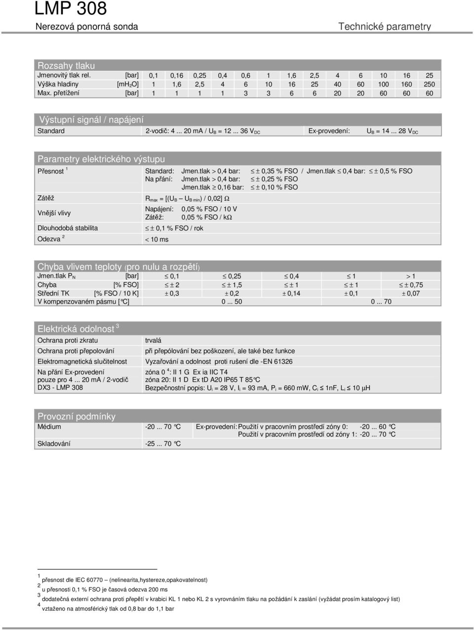 .. 28 V DC Parametry elektrického výstupu Přesnost 1 Standard: Jmen.tlak > 0,4 bar: ± 0,35 % FSO / Jmen.tlak 0,4 bar: ± 0,5 % FSO Na přání: Jmen.tlak > 0,4 bar: ± 0,25 % FSO Jmen.