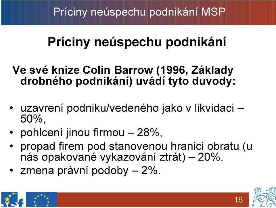 podniku/vedeného jako v likvidaci 50%, pohlcení jinou firmou 28%, propad firem