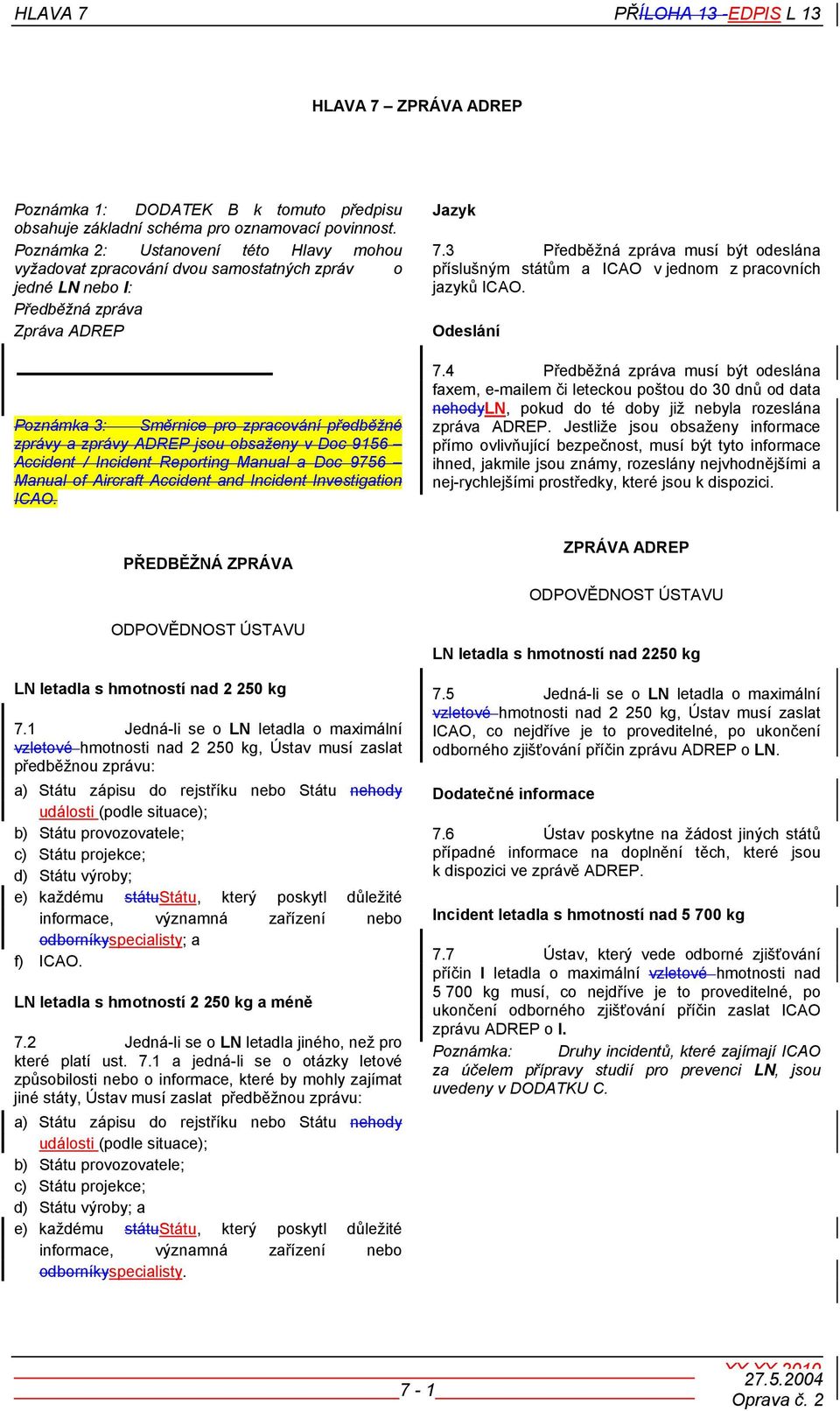 ADREP jsou obsaženy v Doc 9156 Accident / Incident Reporting Manual a Doc 9756 Manual of Aircraft Accident and Incident Investigation ICAO. Jazyk 7.