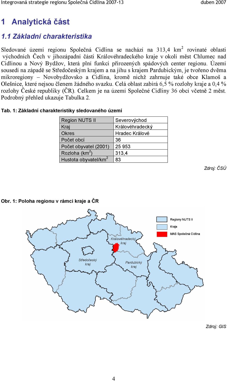 Cidlinou a, která plní funkci přirozených spádových center regionu.