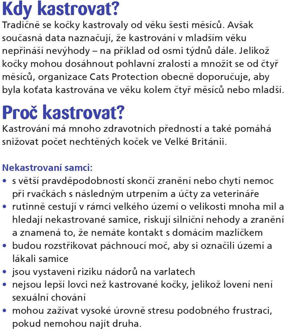 Pro kastrovat? Kastrování má mnoho zdravotních předností a také pomáhá snižovat počet nechtěných koček ve Velké Británii.