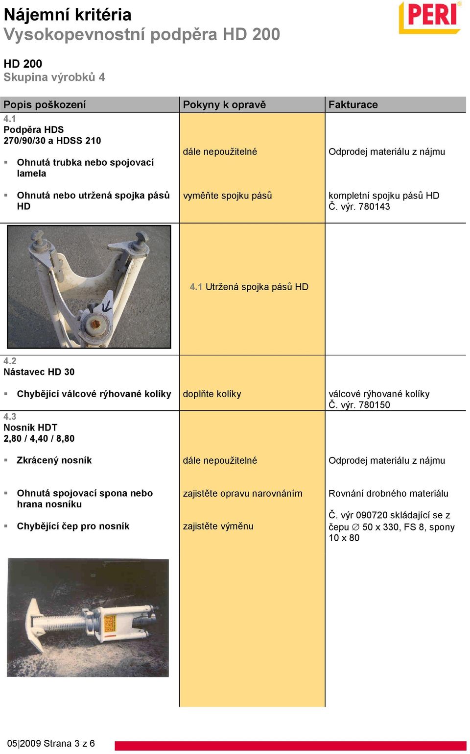 kompletní spojku pásů HD Č. výr. 780143 4.1 Utržená spojka pásů HD 4.2 Nástavec HD 30 Chybějící válcové rýhované kolíky doplňte kolíky 4.