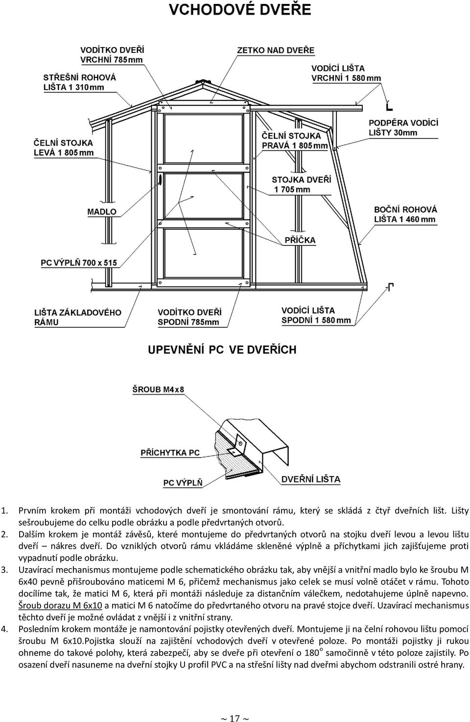 Do vzniklých otvorů rámu vkládáme skleněné výplně a příchytkami jich zajišťujeme proti vypadnutí podle obrázku. 3.