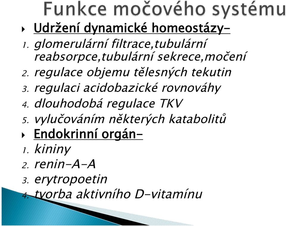 regulace objemu tělesných tekutin 3. regulaci acidobazické rovnováhy 4.