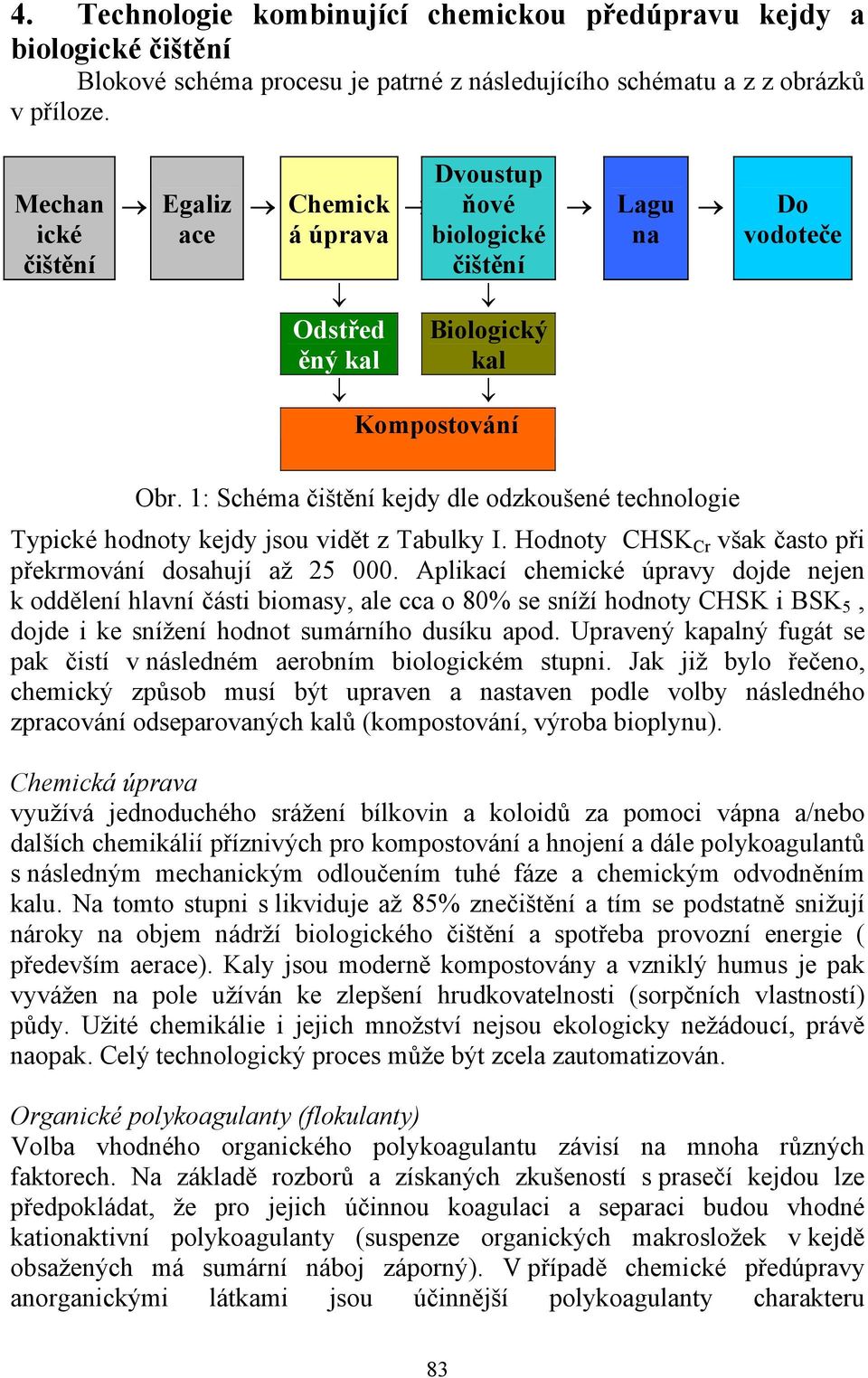 1: Schéma čištění kejdy dle odzkoušené technologie Typické hodnoty kejdy jsou vidět z Tabulky I. Hodnoty CHSK Cr však často při překrmování dosahují až 25 000.