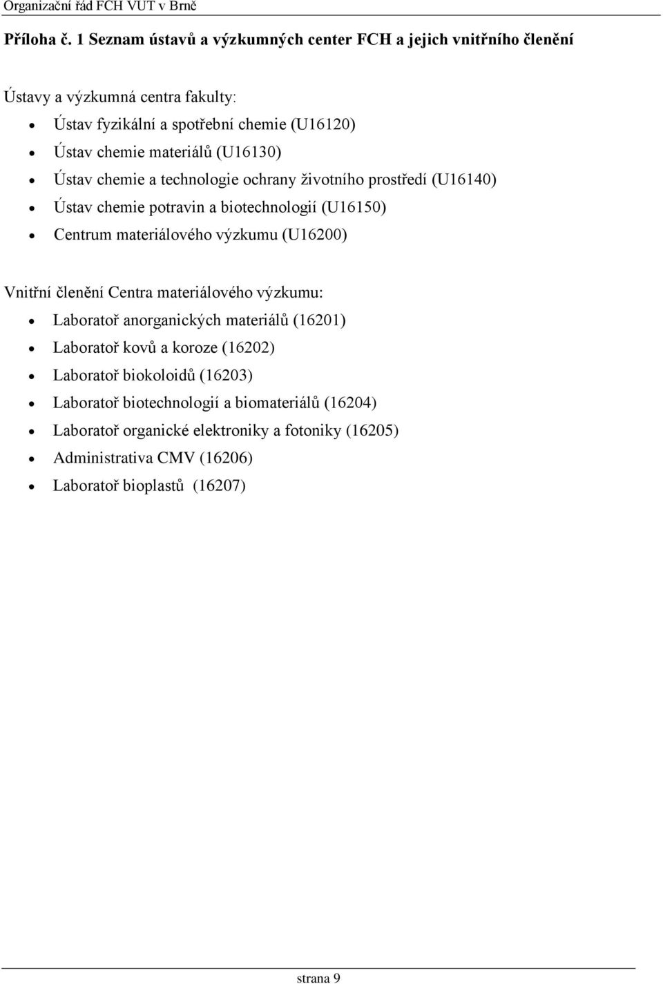 materiálů (U16130) Ústav chemie a technologie ochrany životního prostředí (U16140) Ústav chemie potravin a biotechnologií (U16150) Centrum materiálového výzkumu