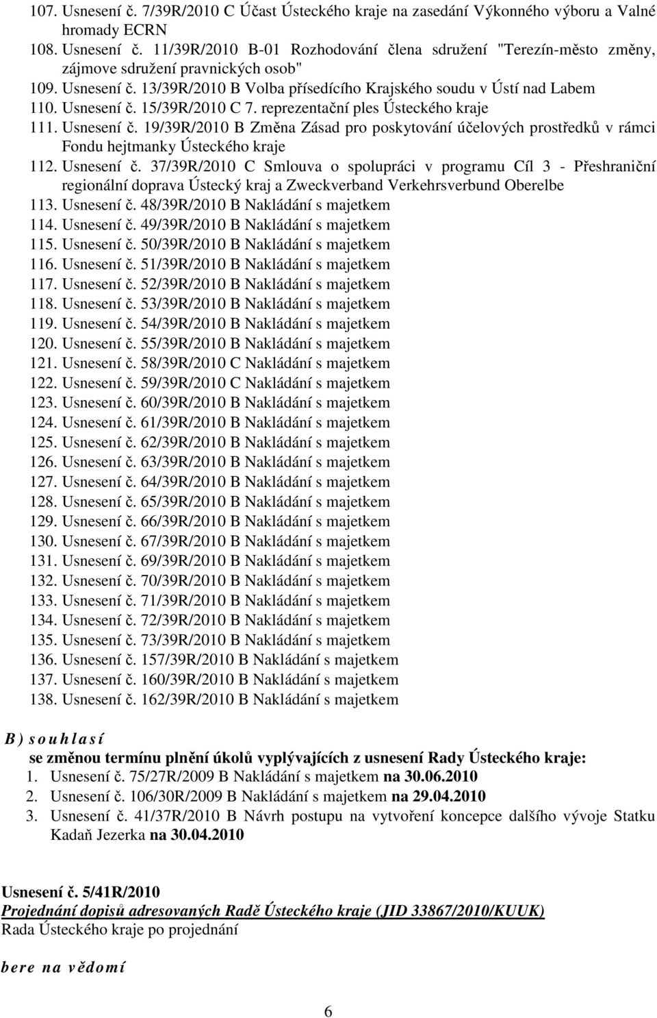 15/39R/2010 C 7. reprezentační ples Ústeckého kraje 111. Usnesení č.