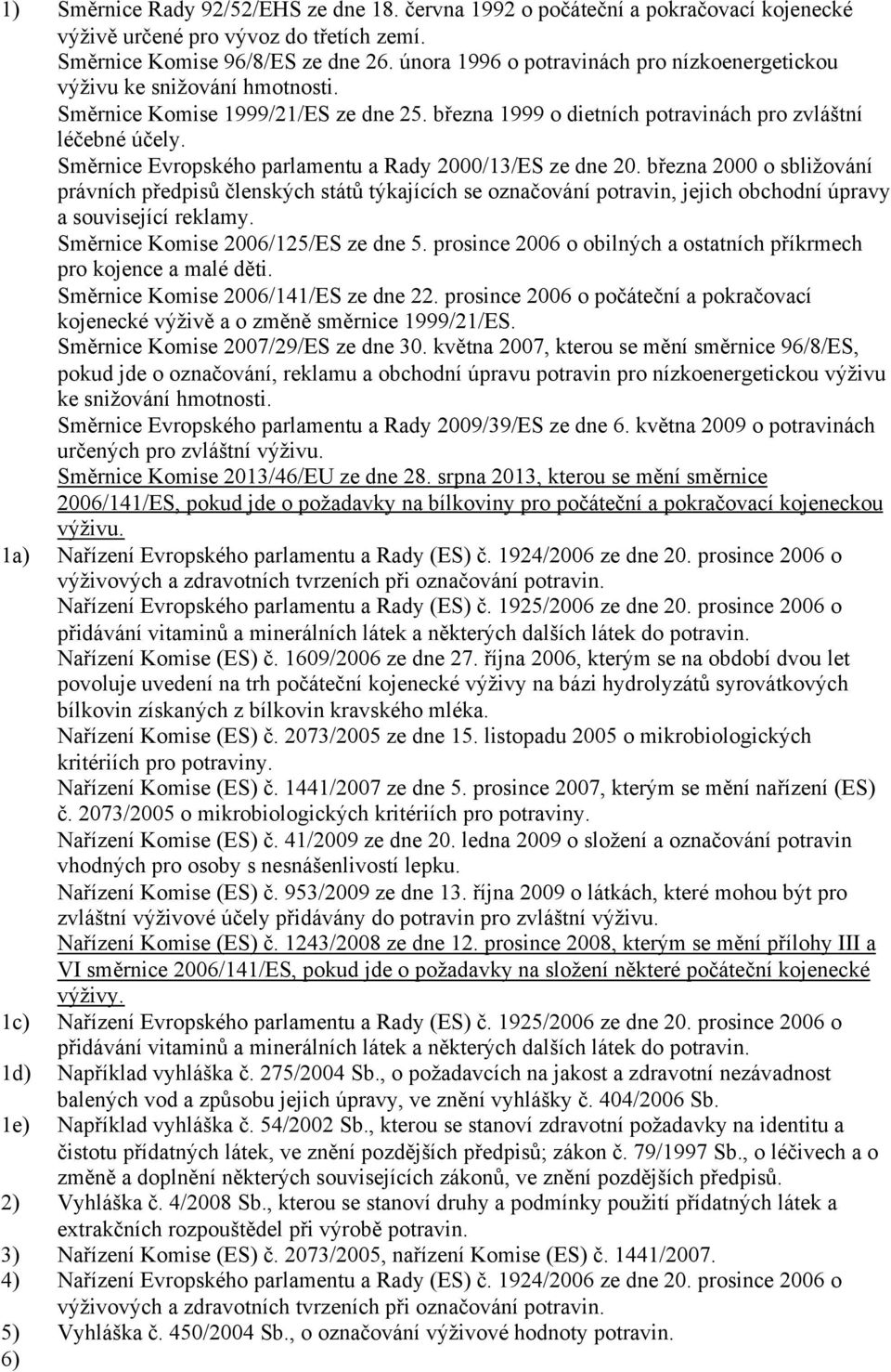 Směrnice Evropského parlamentu a Rady 2000/13/ES ze dne 20. března 2000 o sbližování právních předpisů členských států týkajících se označování potravin, jejich obchodní úpravy a související reklamy.