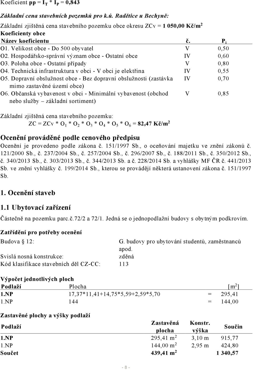 Hospodářsko-správní význam obce - Ostatní obce IV 0,60 O3. Poloha obce - Ostatní případy V 0,80 O4. Technická infrastruktura v obci - V obci je elektřina IV 0,55 O5.