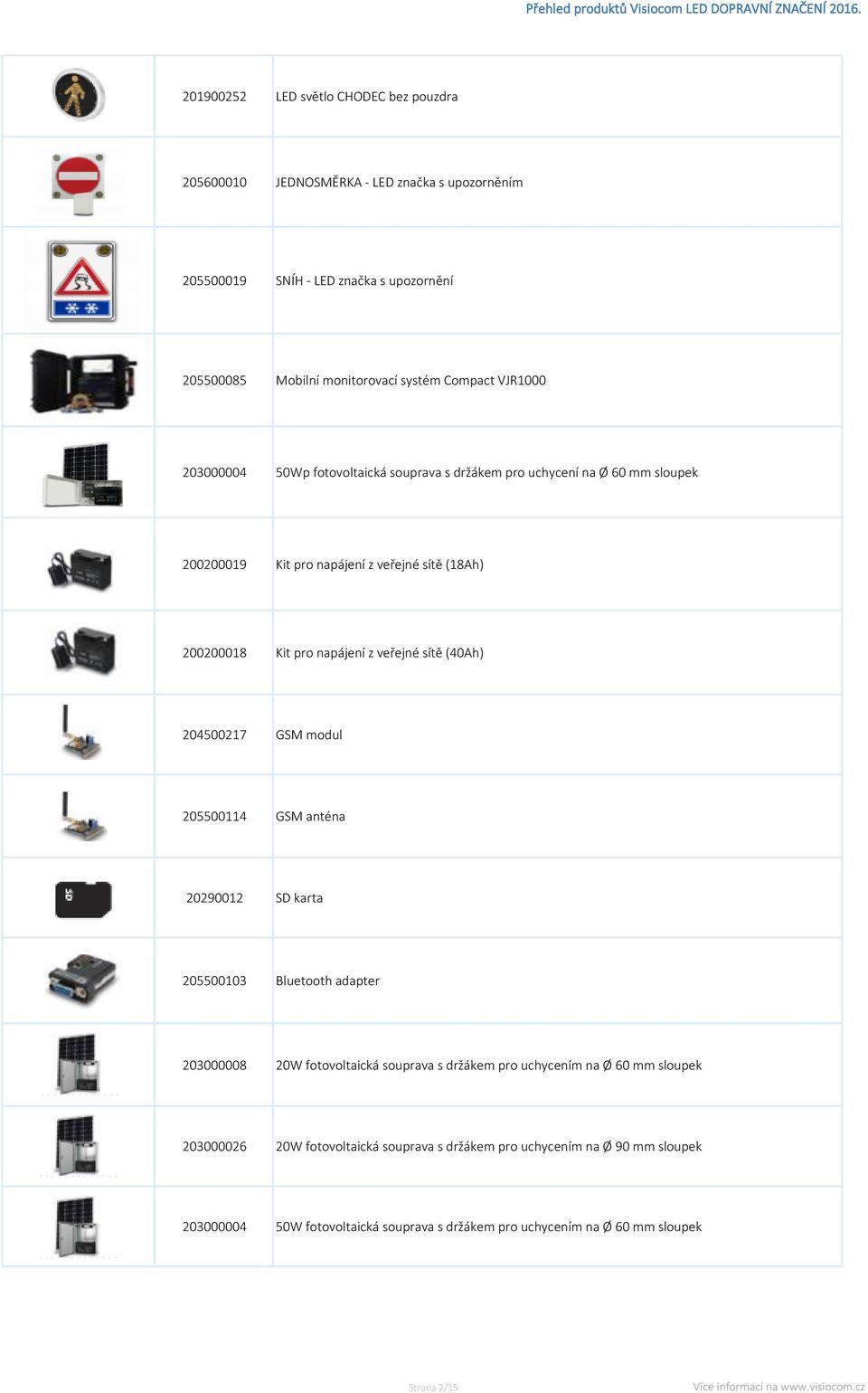 veřejné sítě (40Ah) 204500217 GSM modul 205500114 GSM anténa 20290012 SD karta 205500103 Bluetooth adapter 203000008 20W fotovoltaická souprava s držákem pro uchycením na Ø