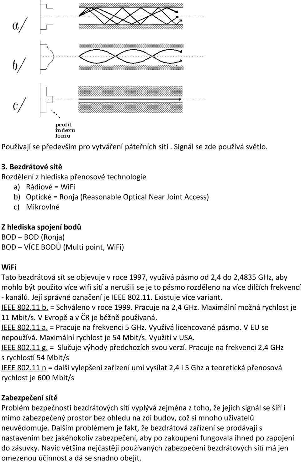 BODŮ (Multi point, WiFi) WiFi Tato bezdrátová sít se objevuje v roce 1997, využívá pásmo od 2,4 do 2,4835 GHz, aby mohlo být použito více wifi sítí a nerušili se je to pásmo rozděleno na více dílčích