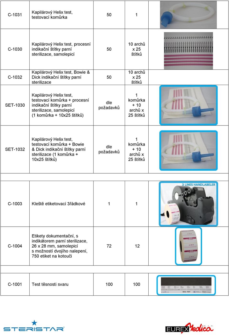 štítků) dle požadavků 1 komůrka + 10 archů x 25 štítků SET-1032 Kapilárový Helix test, testovací komůrka + Bowie & Dick indikační štítky parní sterilizace (1 komůrka + 10x25 štítků) dle požadavků 1