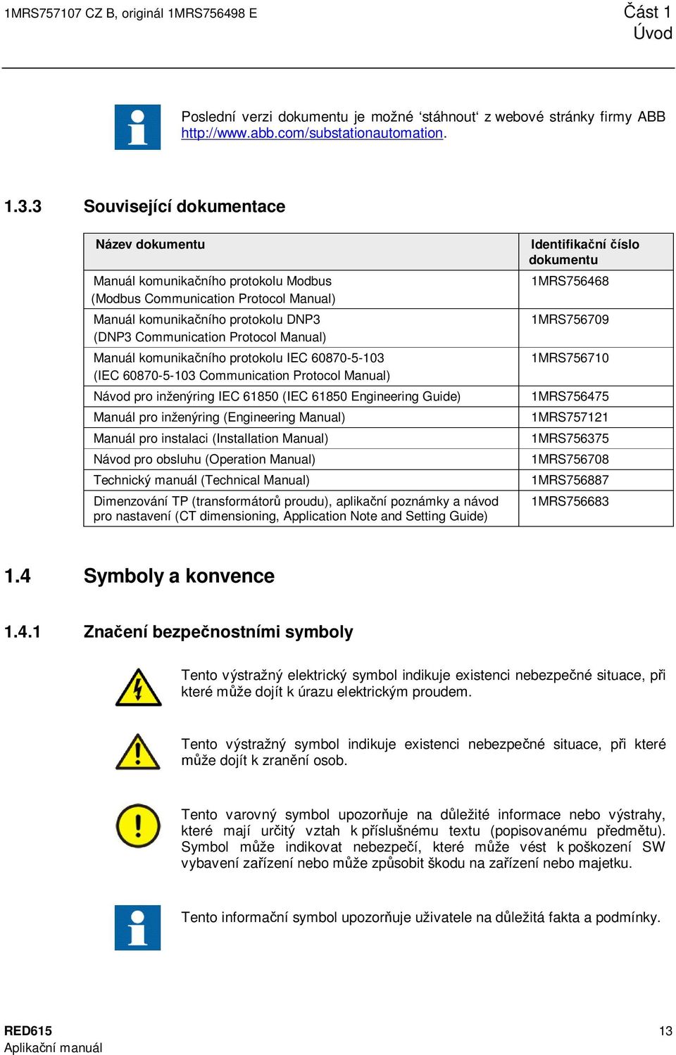 komunika ního protokolu IEC 60870-5-103 (IEC 60870-5-103 Communication Protocol Manual) Návod pro inženýring IEC 61850 (IEC 61850 Engineering Guide) Manuál pro inženýring (Engineering Manual) Manuál