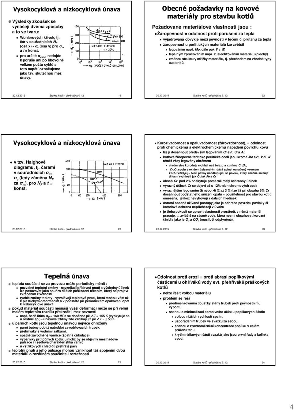 Obecné požadavky na kovové materiály pro stavbu kotlů Požadované materiálové vlastnosti jsou : Žáropevnost = odolnost proti porušení za tepla vyjadřovaná obvykle mezí pevnosti v tečení či průtahu za