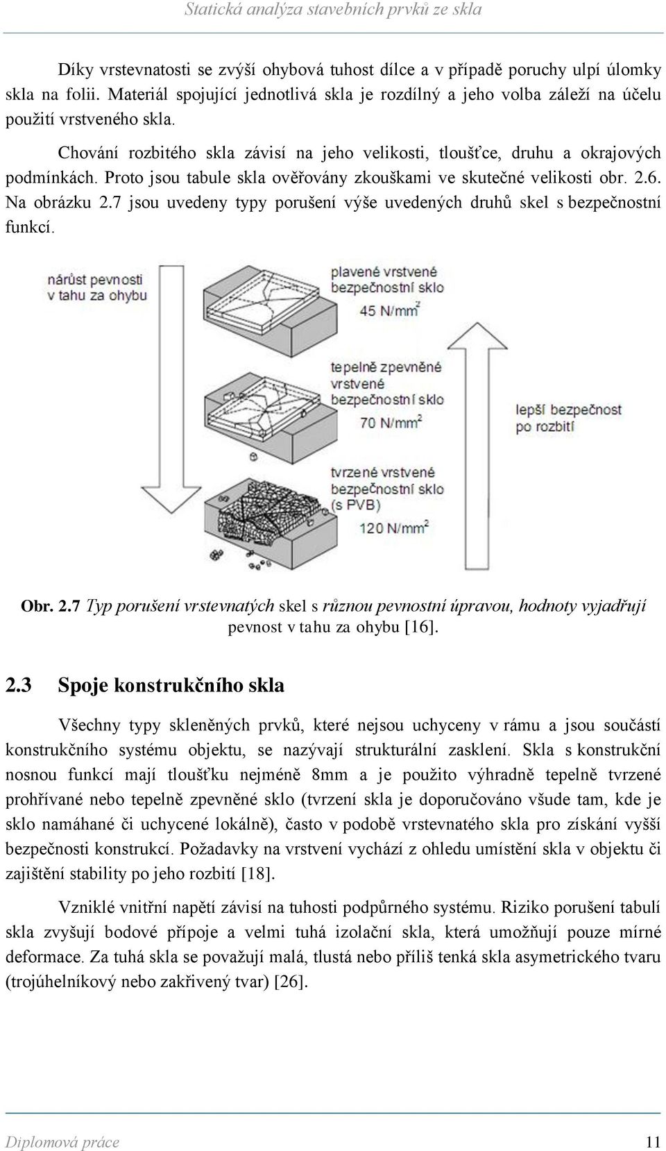 7 jsou uvedeny typy porušení výše uvedených druhů skel s bezpečnostní funkcí. Obr. 2.