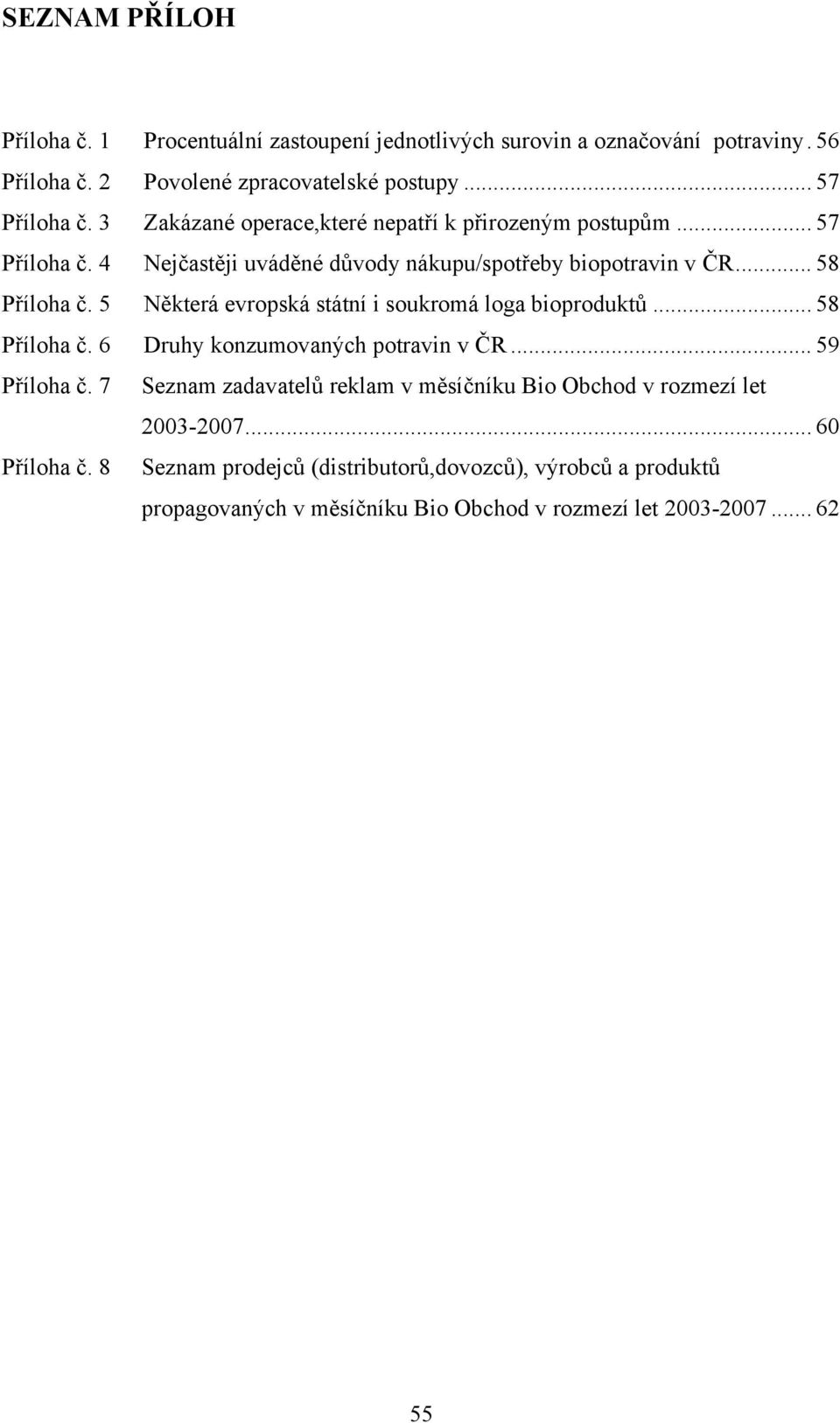 5 Některá evropská státní i soukromá loga bioproduktů... 58 Příloha č. 6 Druhy konzumovaných potravin v ČR... 59 Příloha č.