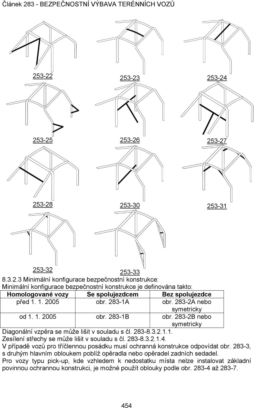 283-8.3.2.1.4. V případě vozů pro tříčlennou posádku musí ochranná konstrukce odpovídat obr. 283-3, s druhým hlavním obloukem poblíž opěradla nebo opěradel zadních sedadel.