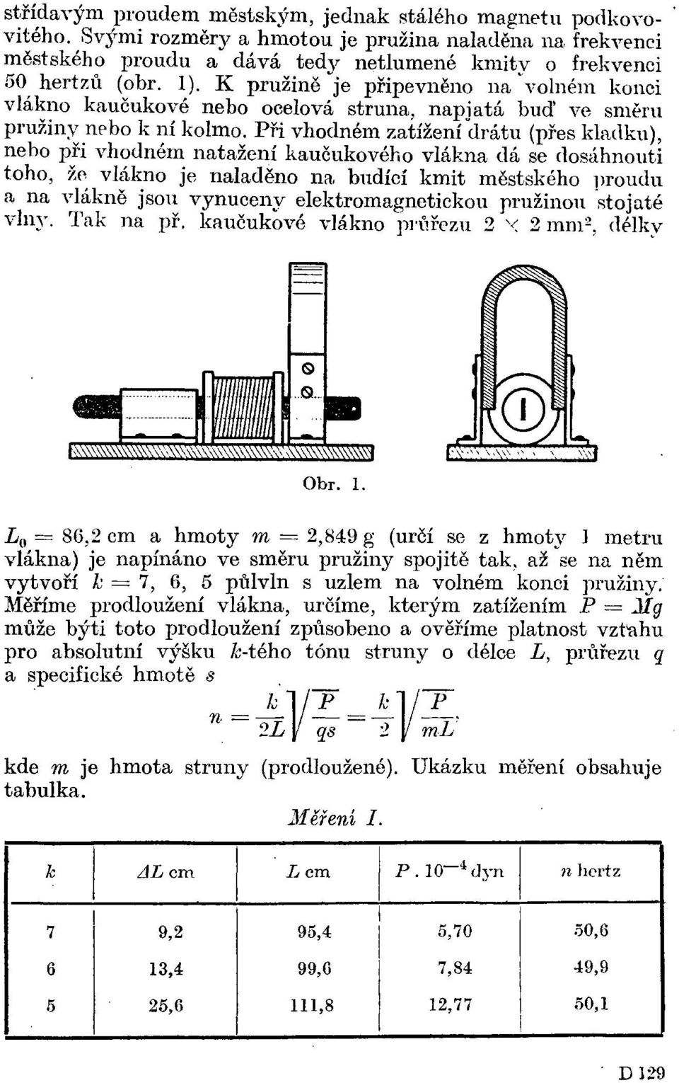 Při vhodném zatížení drátu (přes kladku), nebo při vhodném natažení kaučukového vlákna dá se dosáhnouti toho, že vlákno je naladěno na budící kmit městského proudu a na vlákně jsou vynuceny