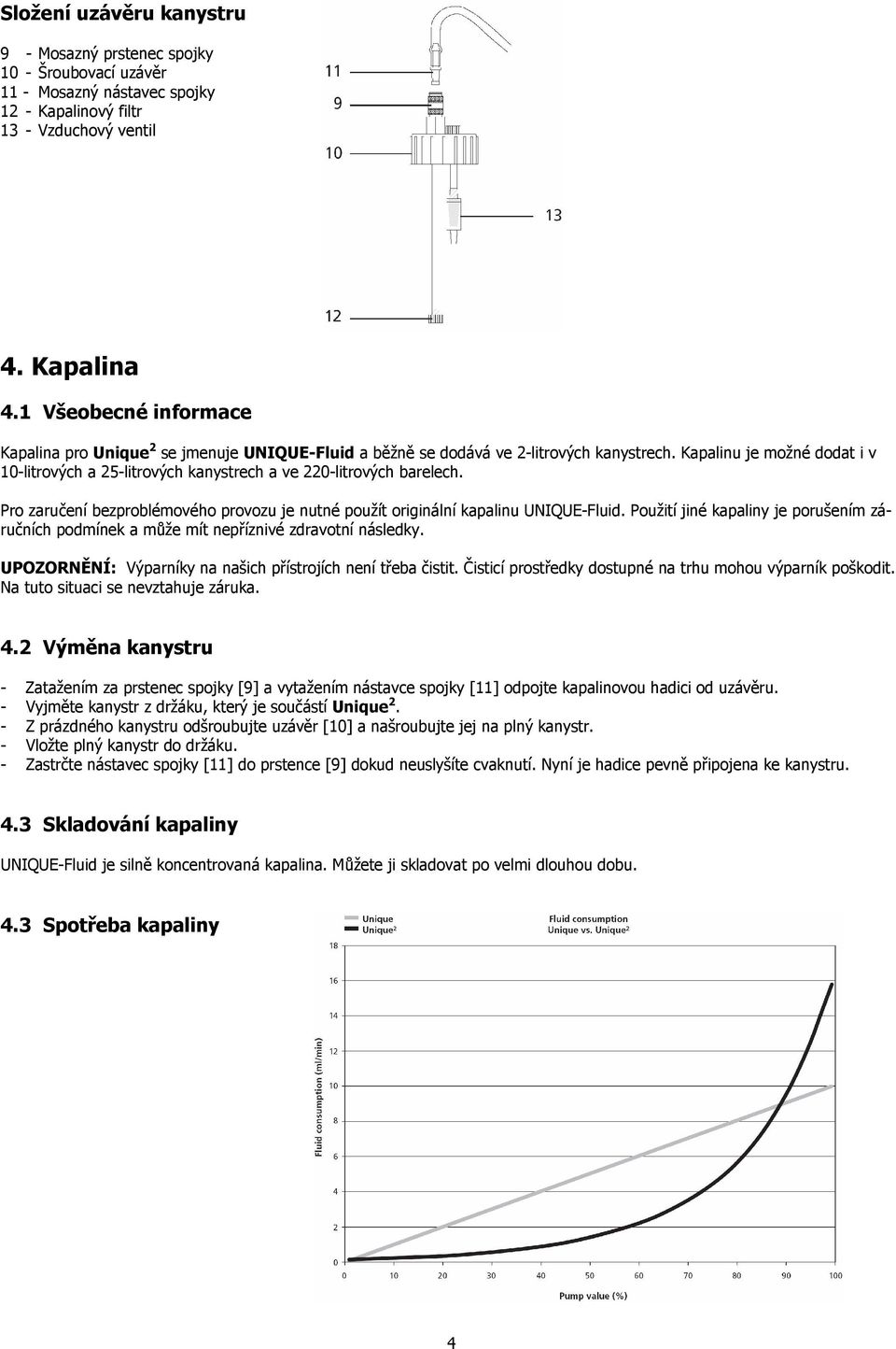 Kapalinu je možné dodat i v 10-litrových a 25-litrových kanystrech a ve 220-litrových barelech. Pro zaručení bezproblémového provozu je nutné použít originální kapalinu UNIQUE-Fluid.