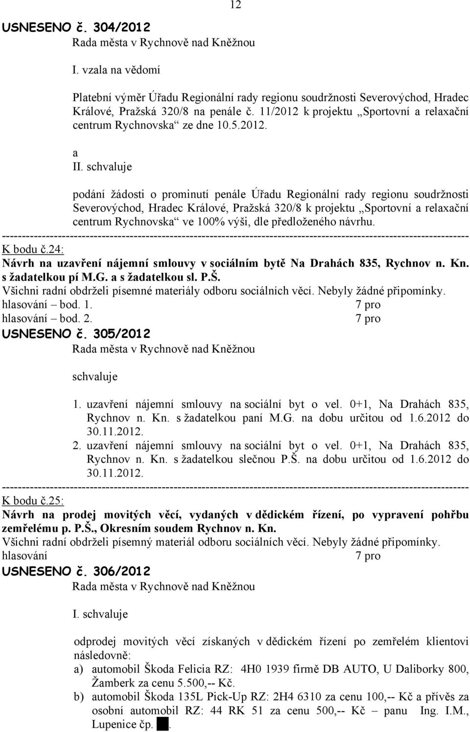 podání žádosti o prominutí penále Úřdu Regionální rdy regionu soudržnosti Severovýchod, Hrdec Králové, Pržská 320/8 k projektu Sportovní relxční centrum Rychnovsk ve 100% výši, dle předloženého