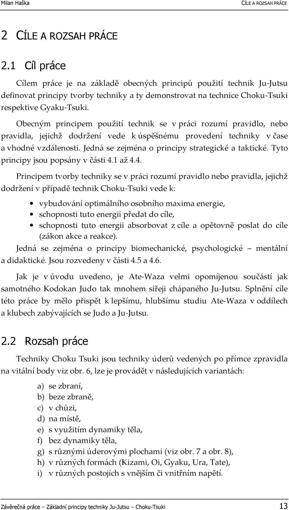 Obecným principem použití technik se v práci rozumí pravidlo, nebo pravidla, jejichž dodržení vede k úspěšnému provedení techniky v čase a vhodné vzdálenosti.