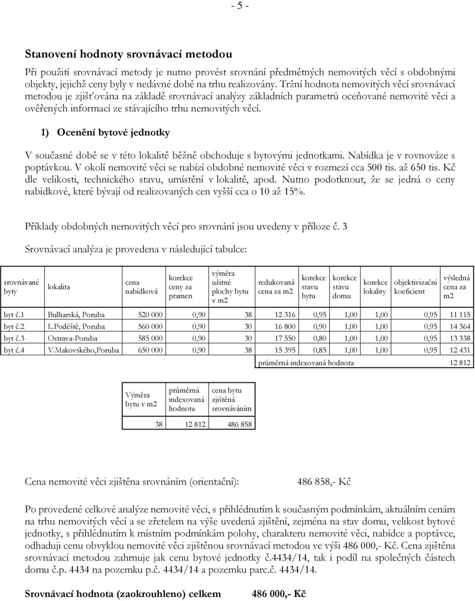 Tržní hodnota nemovitých věcí srovnávací metodou je zjišťována na základě srovnávací analýzy základních parametrů oceňované nemovité věci a ověřených informací ze stávajícího trhu nemovitých věcí.