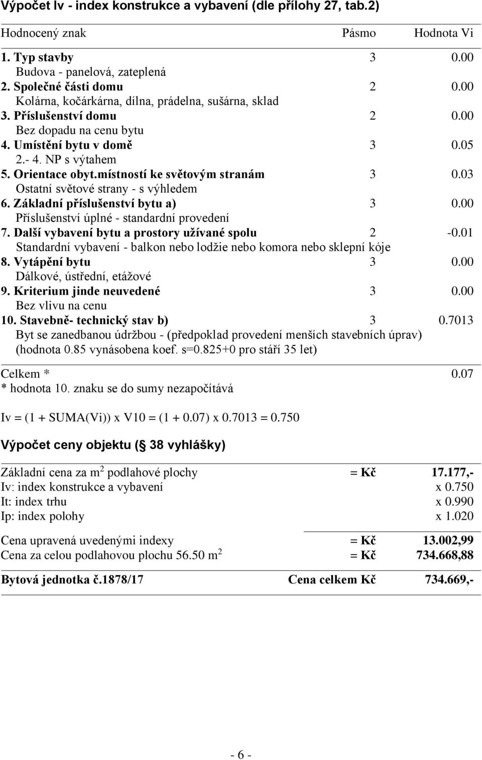 místností ke světovým stranám 3 0.03 Ostatní světové strany - s výhledem 6. Základní příslušenství bytu a) 3 0.00 Příslušenství úplné - standardní provedení 7.